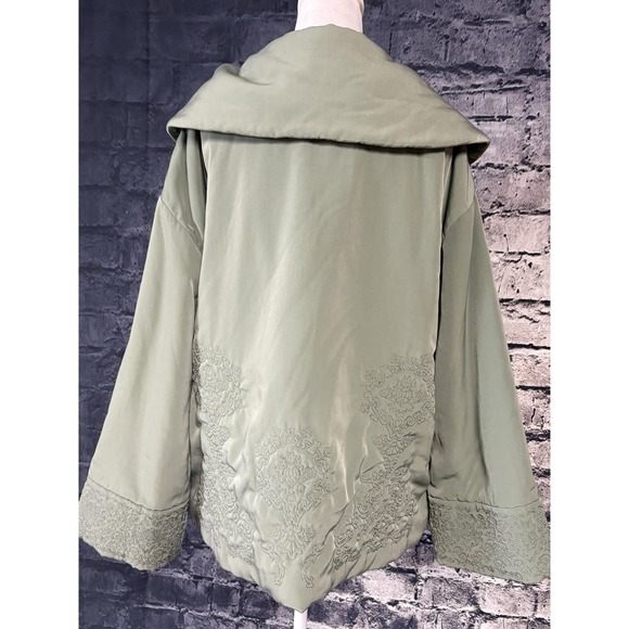 J Jill Womens Large Green Embroidered Puffer Jacket Snap Front Collar - Picture 3 of 16
